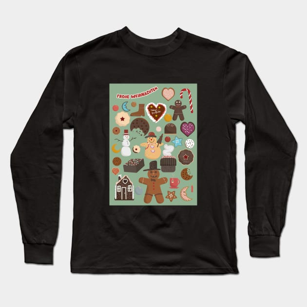 Cute Christmas Postcards - Cute Christmas Illustration - christmas cookies illustration Long Sleeve T-Shirt by Boogosh